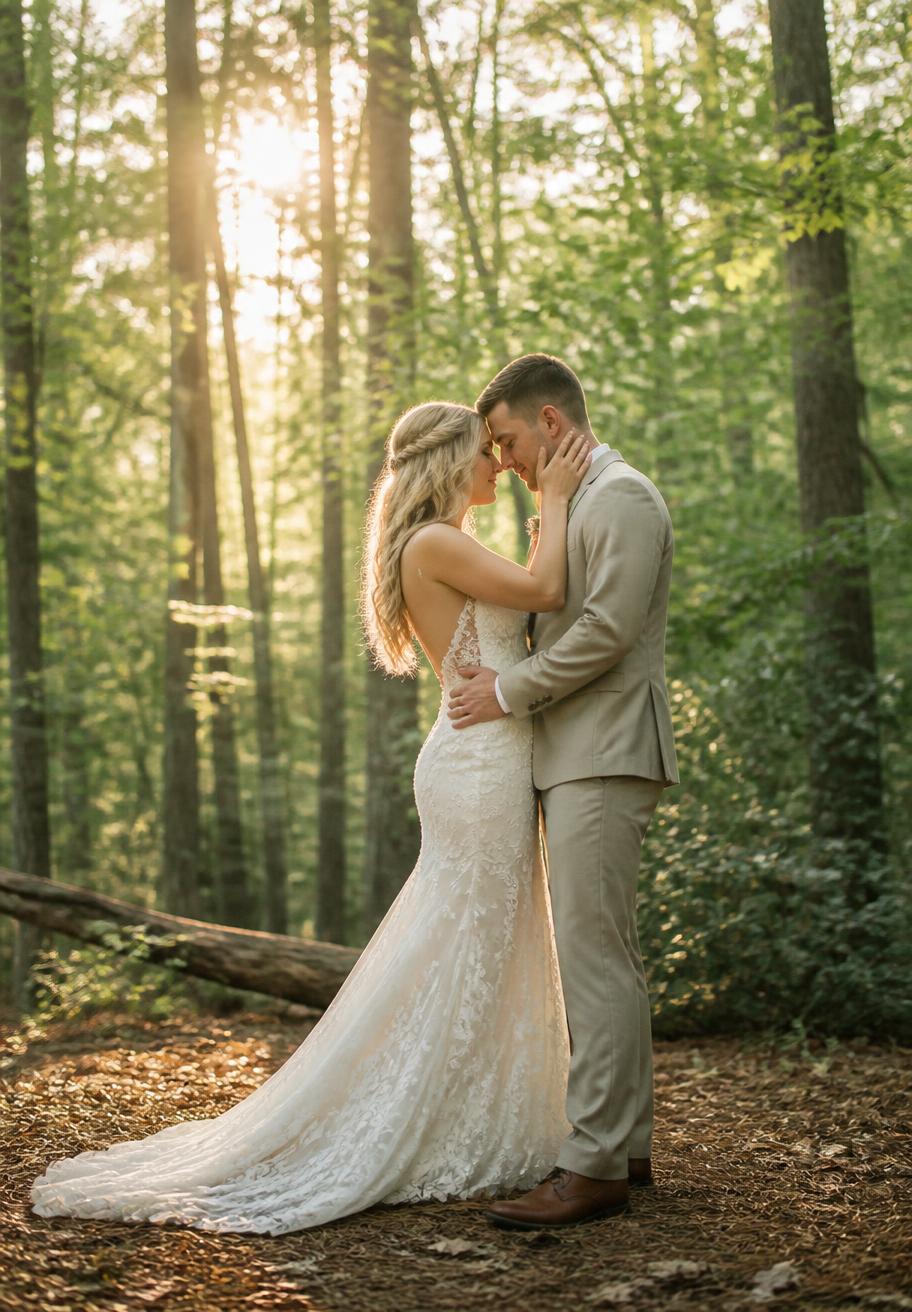 Pareja en el bosque al atardecer